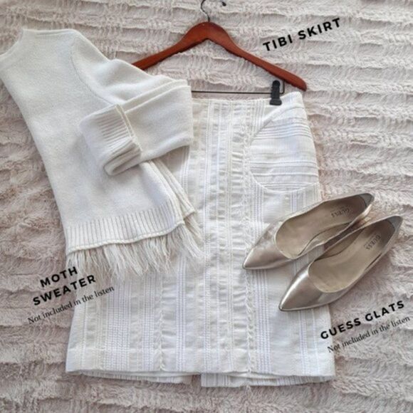 Tibi Quilted Off White Cotton Blend Fully Lined Skirt Womens Size 6 Chic - Picture 5 of 12